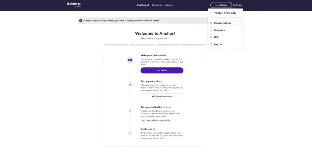 Cómo crear un podcast en clase de forma rápida e intuitiva, menu y settings